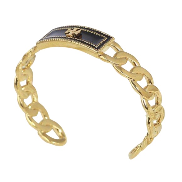 TORY BURCH • Black Milgrain Logo Cuff Bracelet - Picture 4 of 7